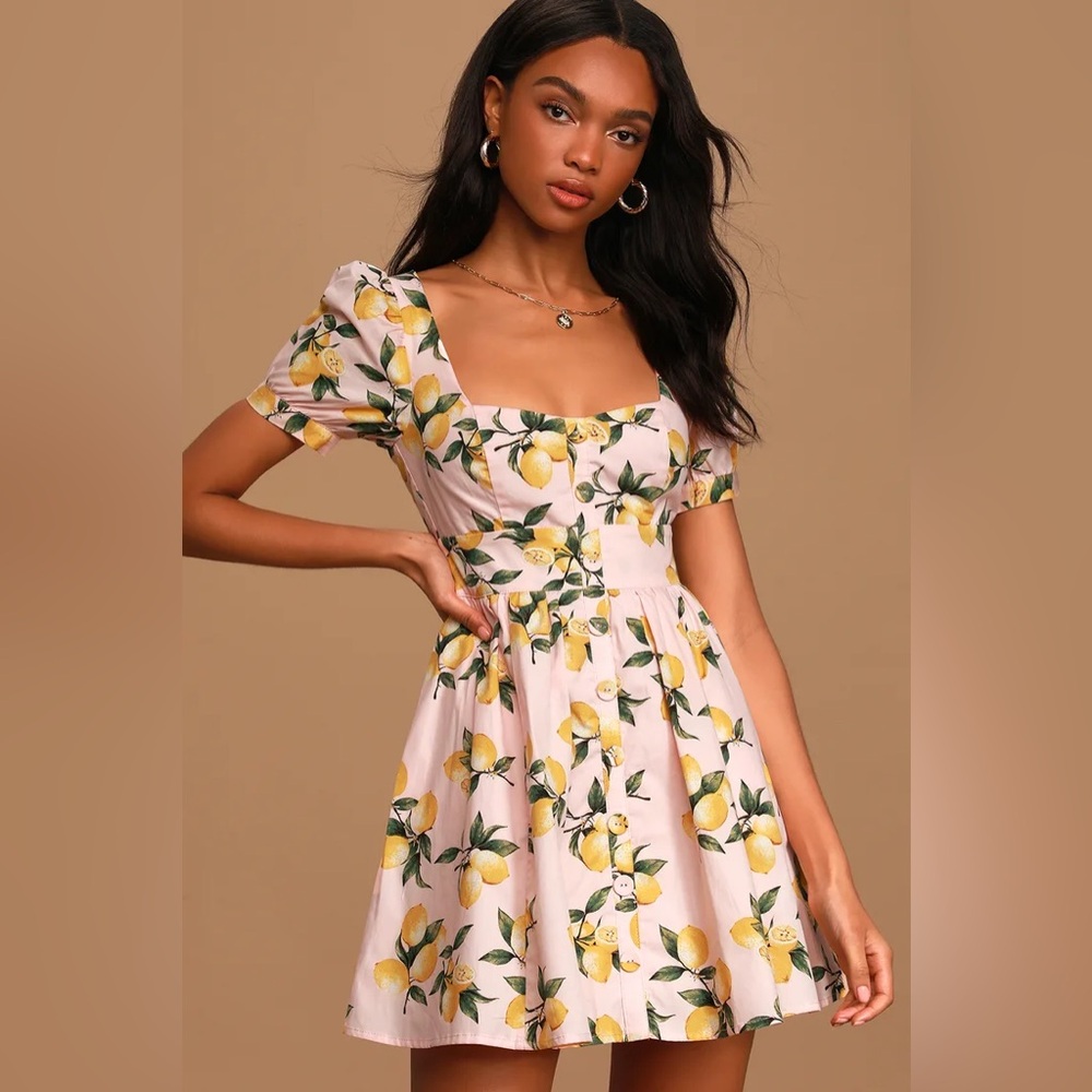 Lulu's Lemon Print Midi Dress